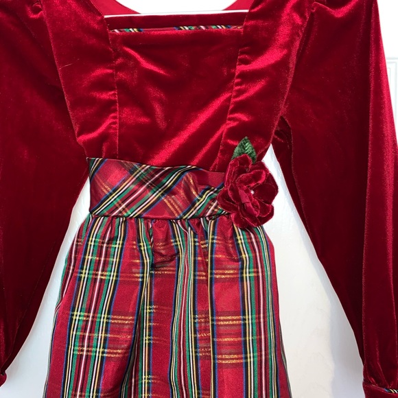 Christmas tartan pattern red dress with velvet top - Picture 3 of 13